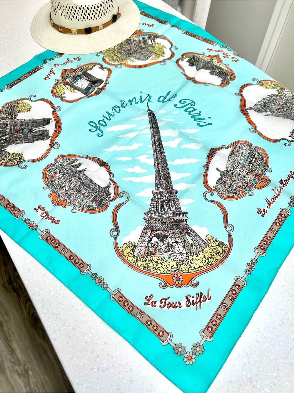 France PARIS Eiffel Tower Turquoise Scarf/wrap w travel European vacation vibe